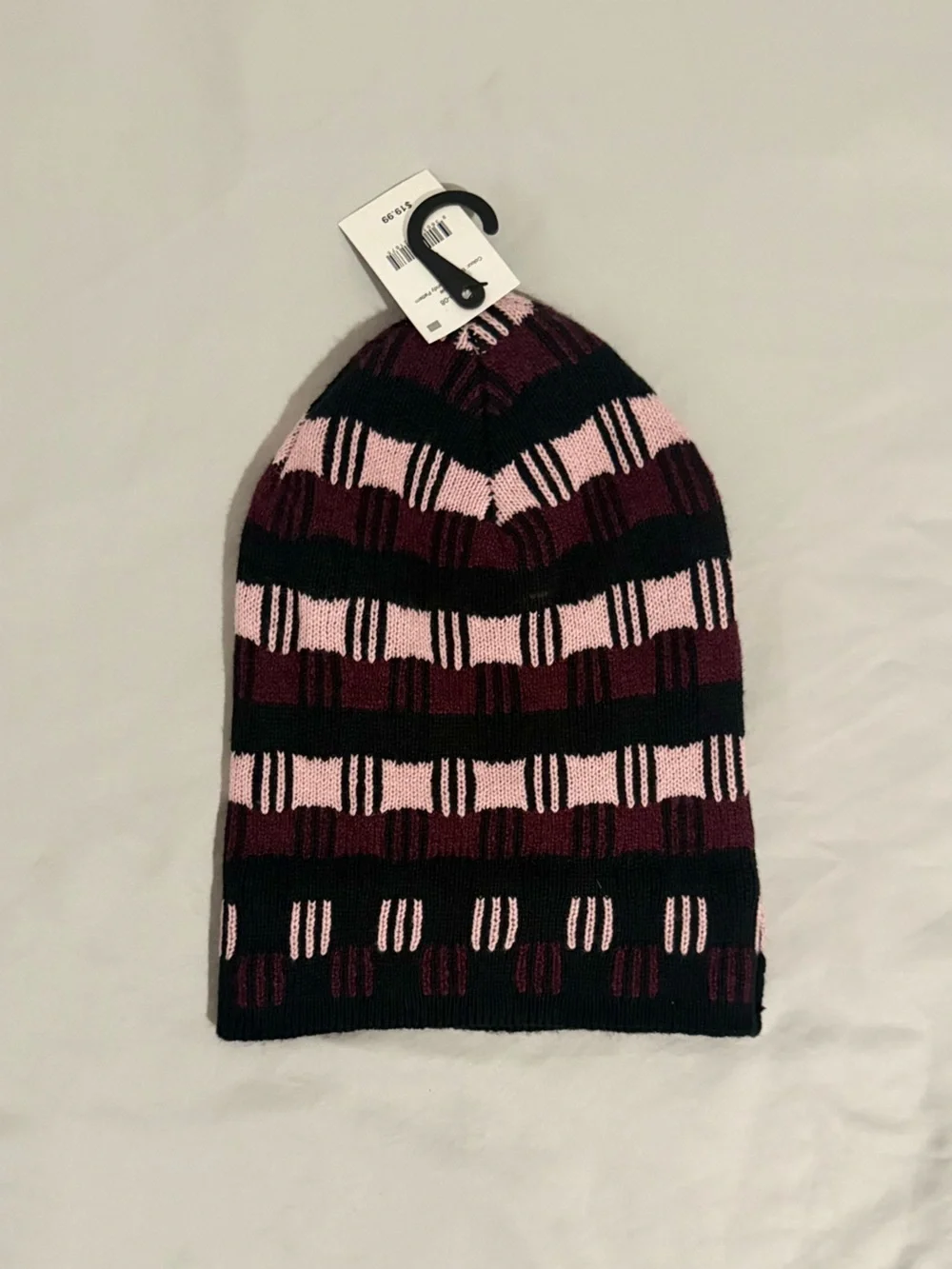 Striped Knit Beanie Hat - Pink & Burgundy (NWT)